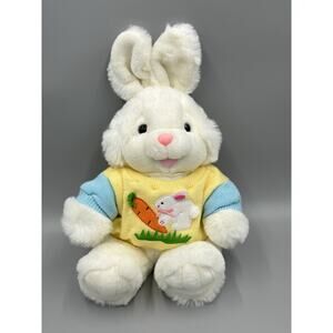 Main Joy White Plush Bunny Rabbit Stuffed Animal In Knit Sweater 13” Stuffed Toy